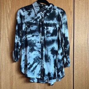 a.n.a Black and White Tie-Dye Button-Down Shirt